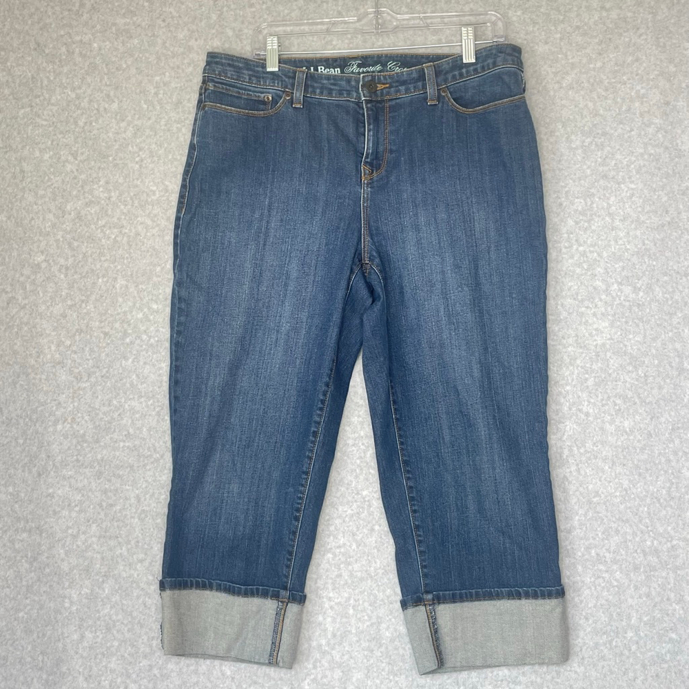 L.L. Bean Favorite Cropped Jeans Women's 14 Regular Dark Wash Denim